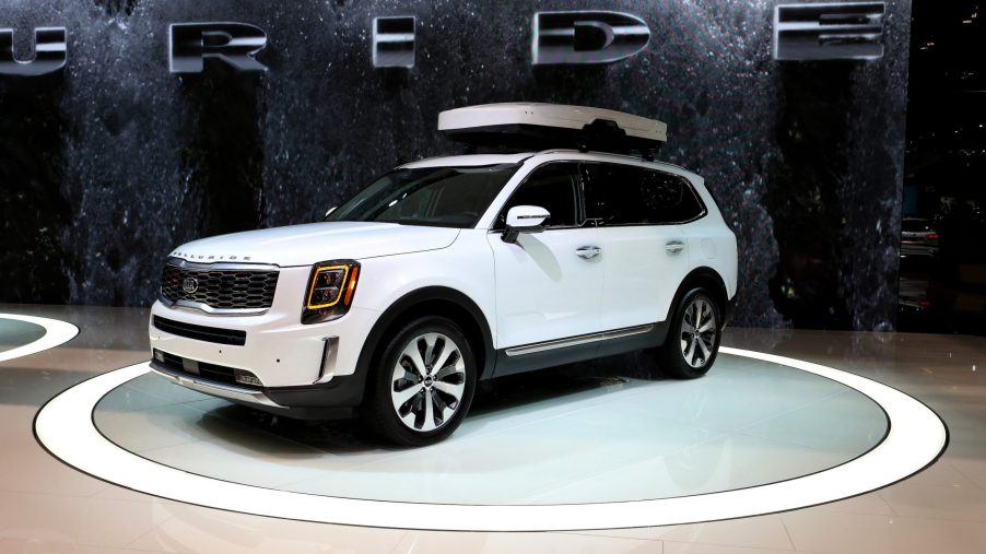 White 2020 Kia Telluride is on display at the 111th Annual Chicago Auto Show at McCormick Place