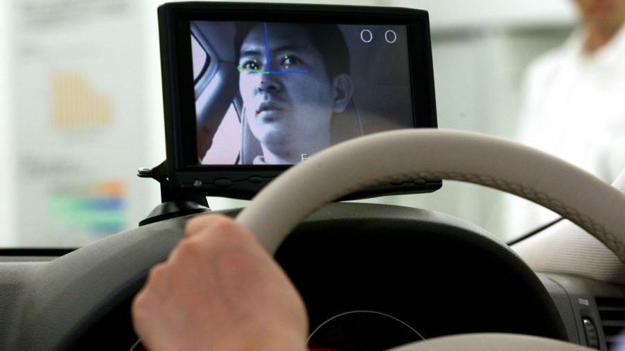 Nissan illustrates its facial recognition system, monitoring a driver's face to detect signs of drowsiness