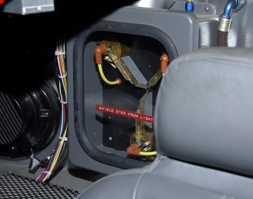 The flux capacitor from the Back to the Future DeLorean at the Hollywood Museum.