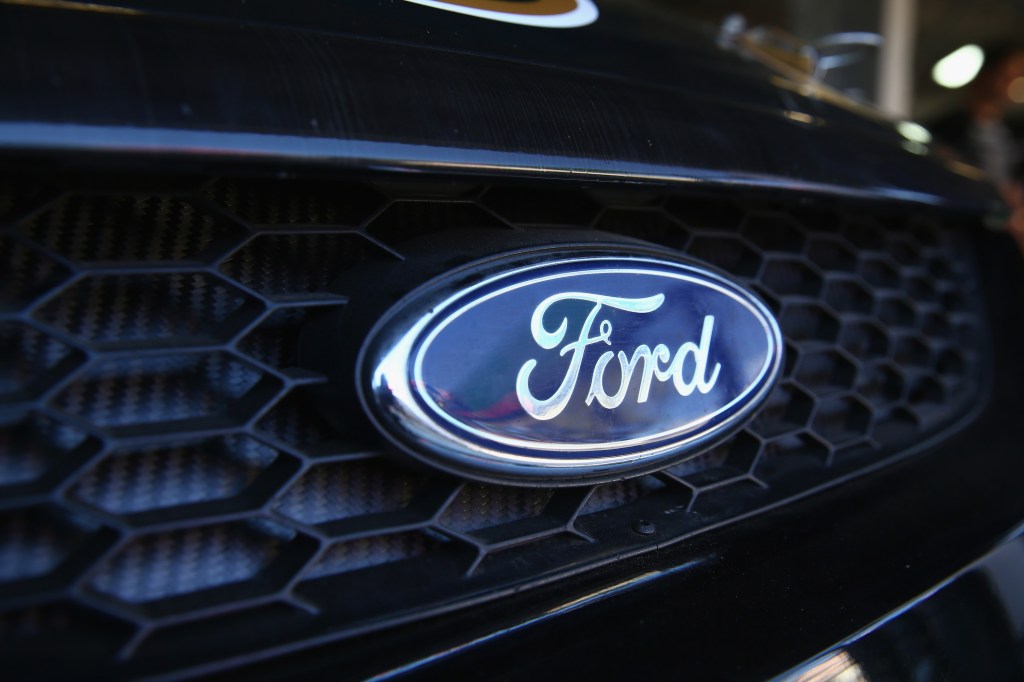 Blue oval Ford emblem on grille
