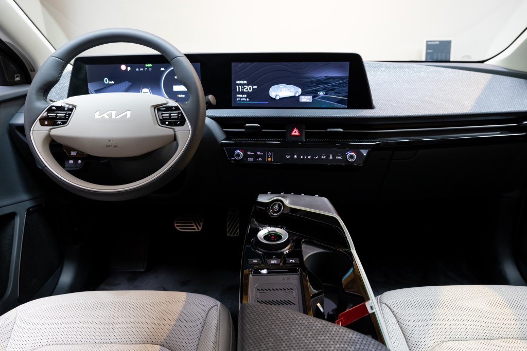 An interior shot of the futuristic 2022 Kia EV6