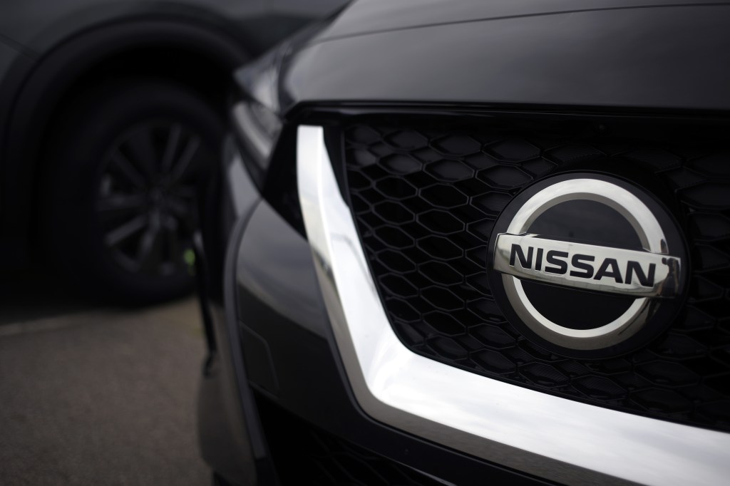 An upclose look at the modern 2021 Nissan front grille badge