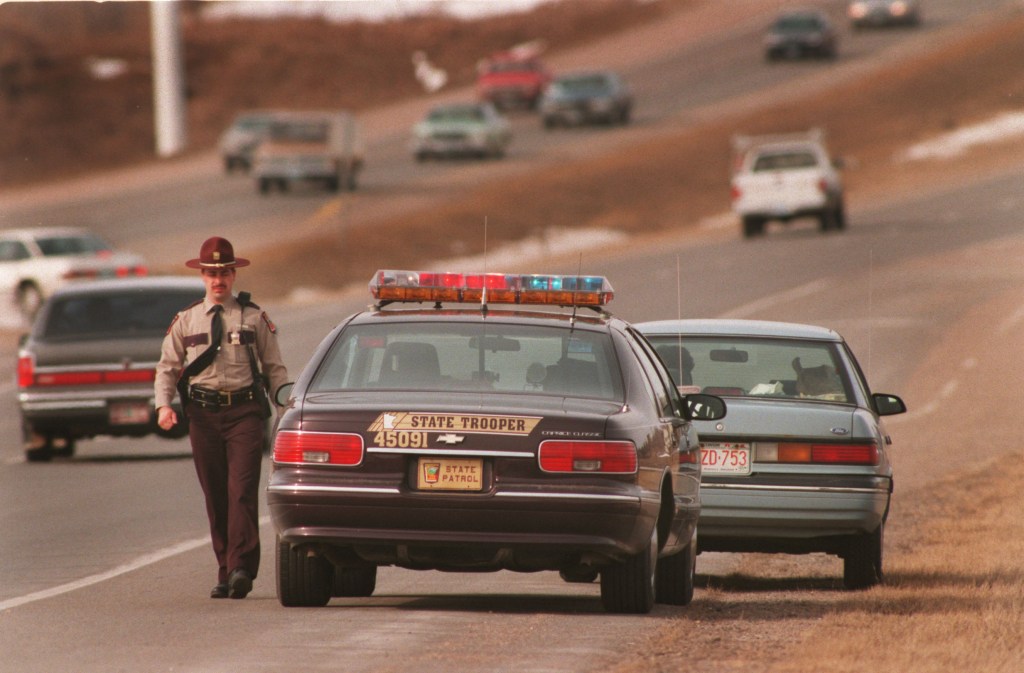Speeding ticket being issued by Minnesota State Patrol trooper 