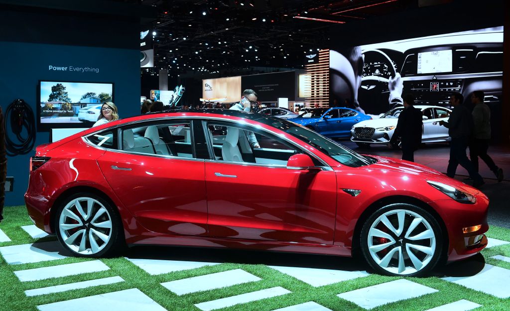 The Tesla Model 3 on display at the LA Auto Show 