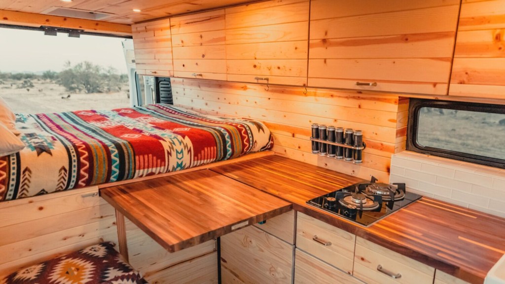 inside of the Tommy Campervans Hotshot Adventure Truck