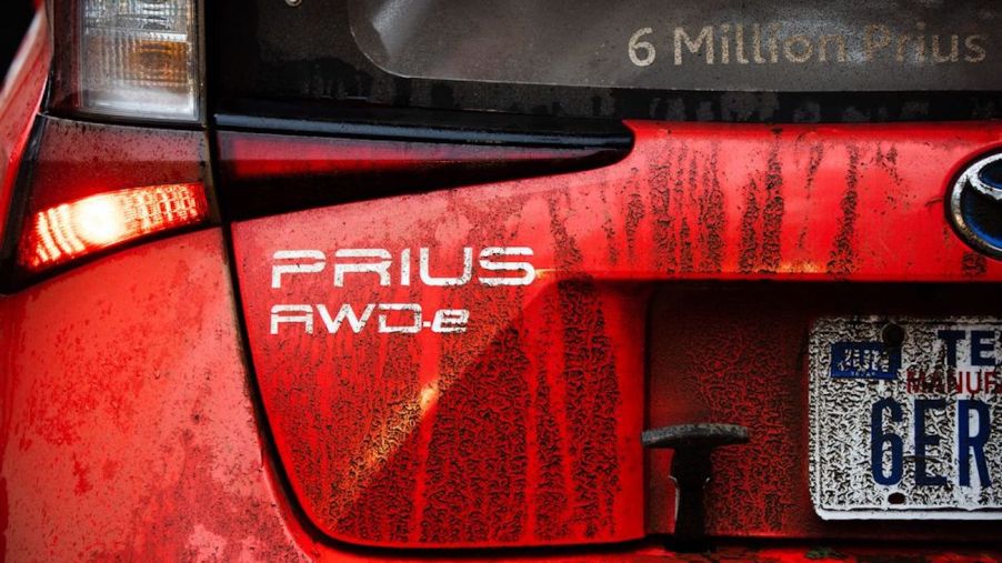 up-close shot of the badge for the Prius AWD-e