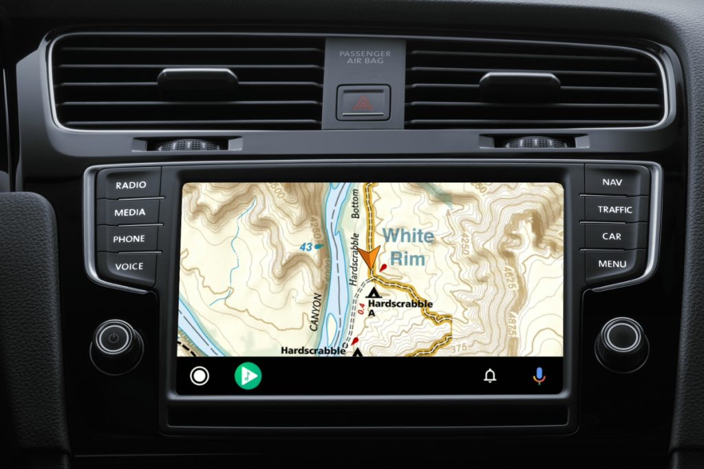 The Gaia GPS map on Android Auto