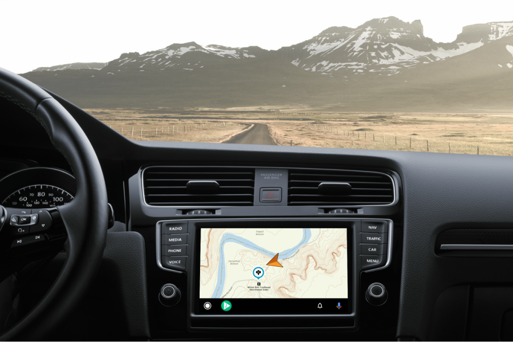 The Gaia GPS map on Android Auto