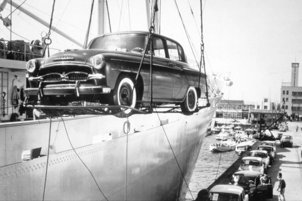 A Toyota Crown Being Unloaded From Ship