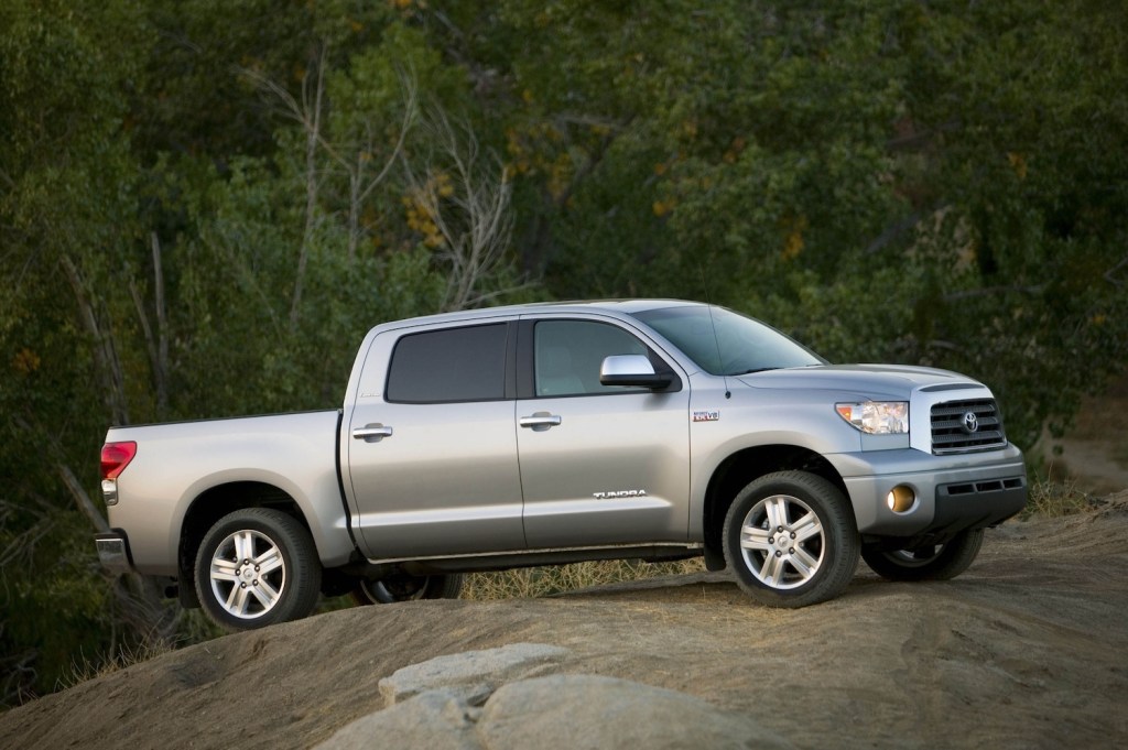 A silver 2007 Toyota Tundra climbing rocks, the 2007 Tundra is a used Toyota Truck