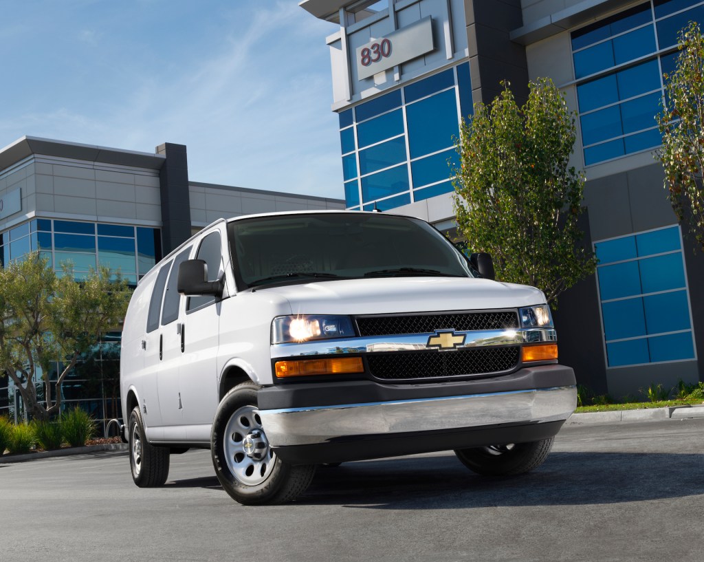 An imge of a Chevrolet Express Cargo Van parked outdoors.