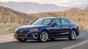 A 2021 Audi A4 parked in the mountains, the 2021 Audi A4 is one of the best luxury sedans under $40K