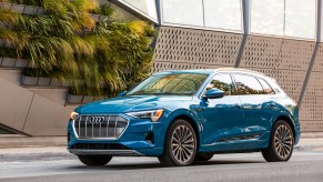A blue 2021 Audi e-tron parked outdoors, the best luxury electric SUV