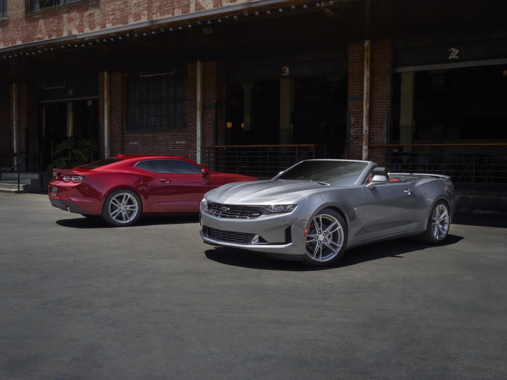 Two 2021 Chevrolet Camaros parked, the Camaro is one of the fastest affordable cars