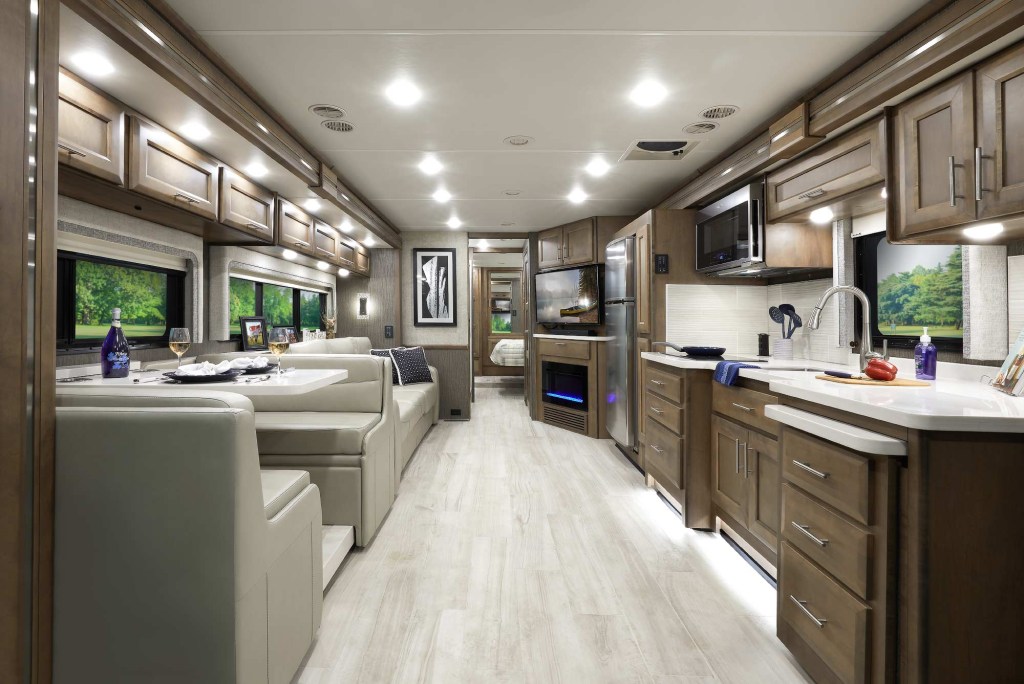the interior view of the Thor Motor Coach Aria camper windows. 