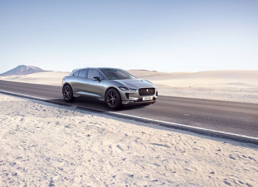 The 2022 Jaguar I-Pace Black parked on a highway road in the desert