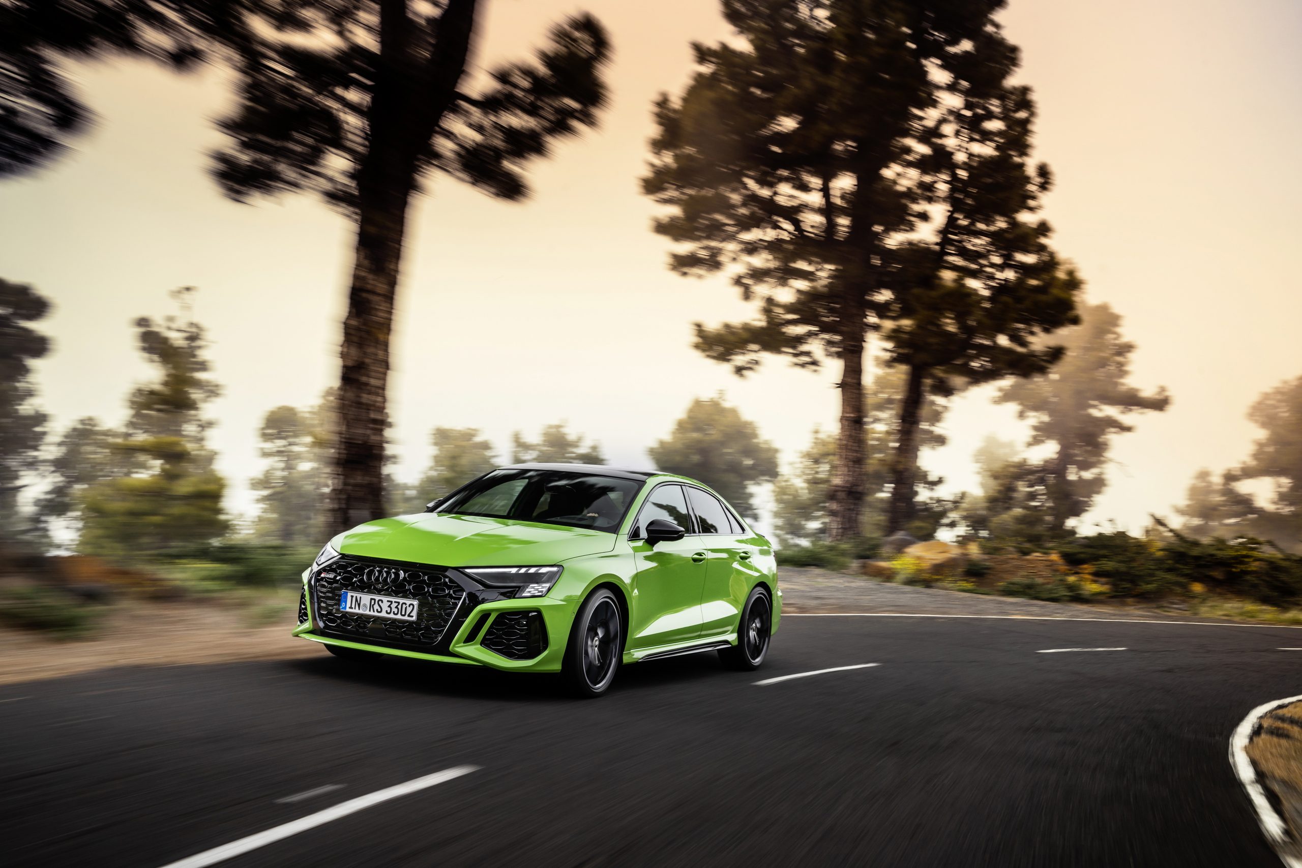 the new 2022 Audi RS3 in bright green