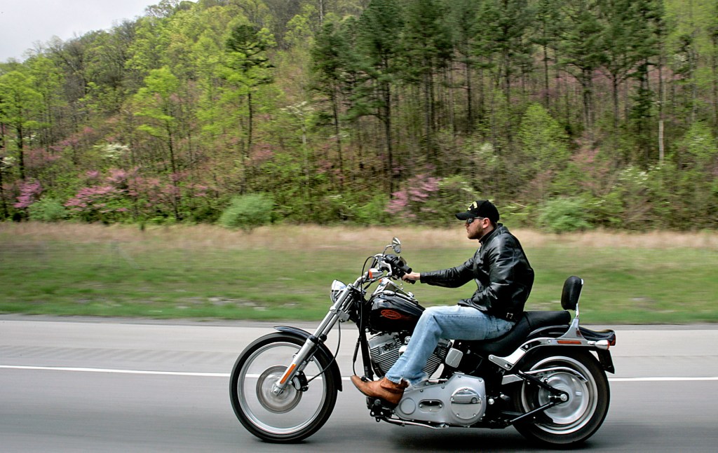 Blake Miller rides the backroads of Kentucky on his new Harley-Davidson motorcycle