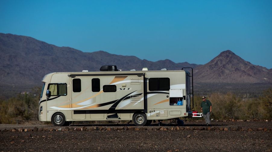 A camper van motorhome parked at La Posa in Quartzite, Arizona