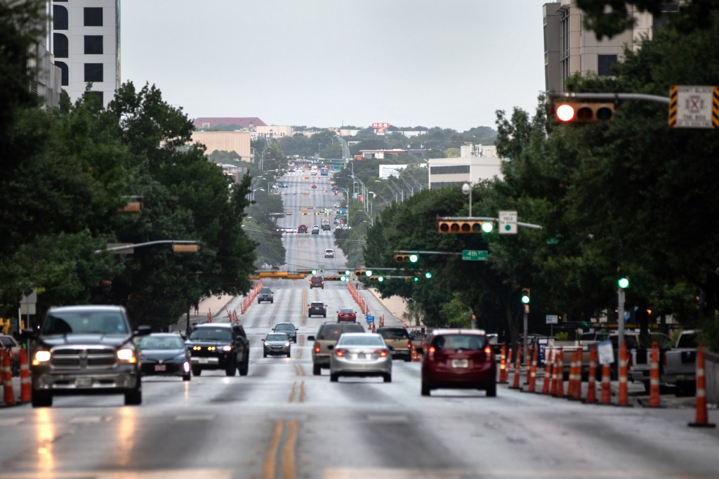 A well trafficked road in downtown Austin 