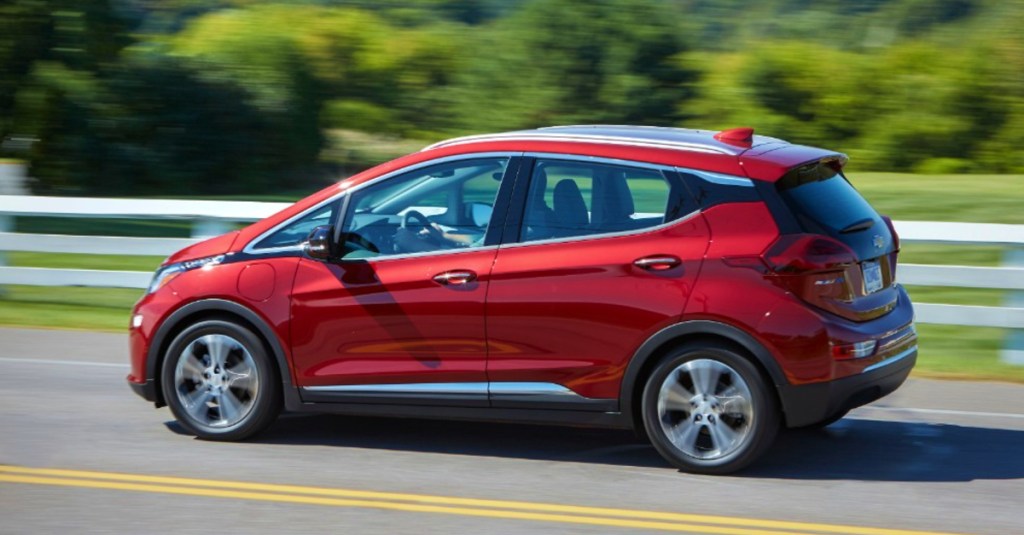 A red Chevrolet Bolt. 