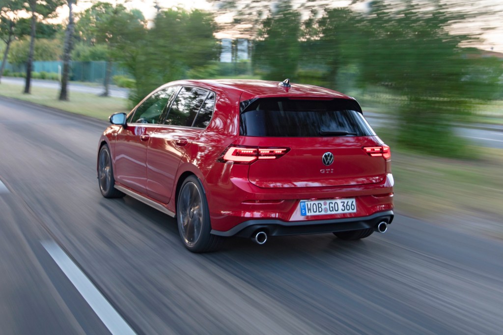 The rear of the new VW GTI in Tornado Red