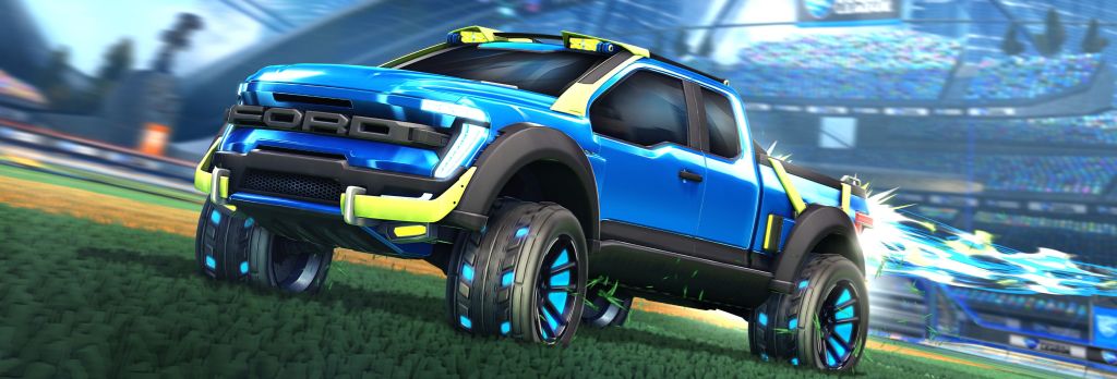 The digital view of the blue Ford F-150 Rocket League Edition