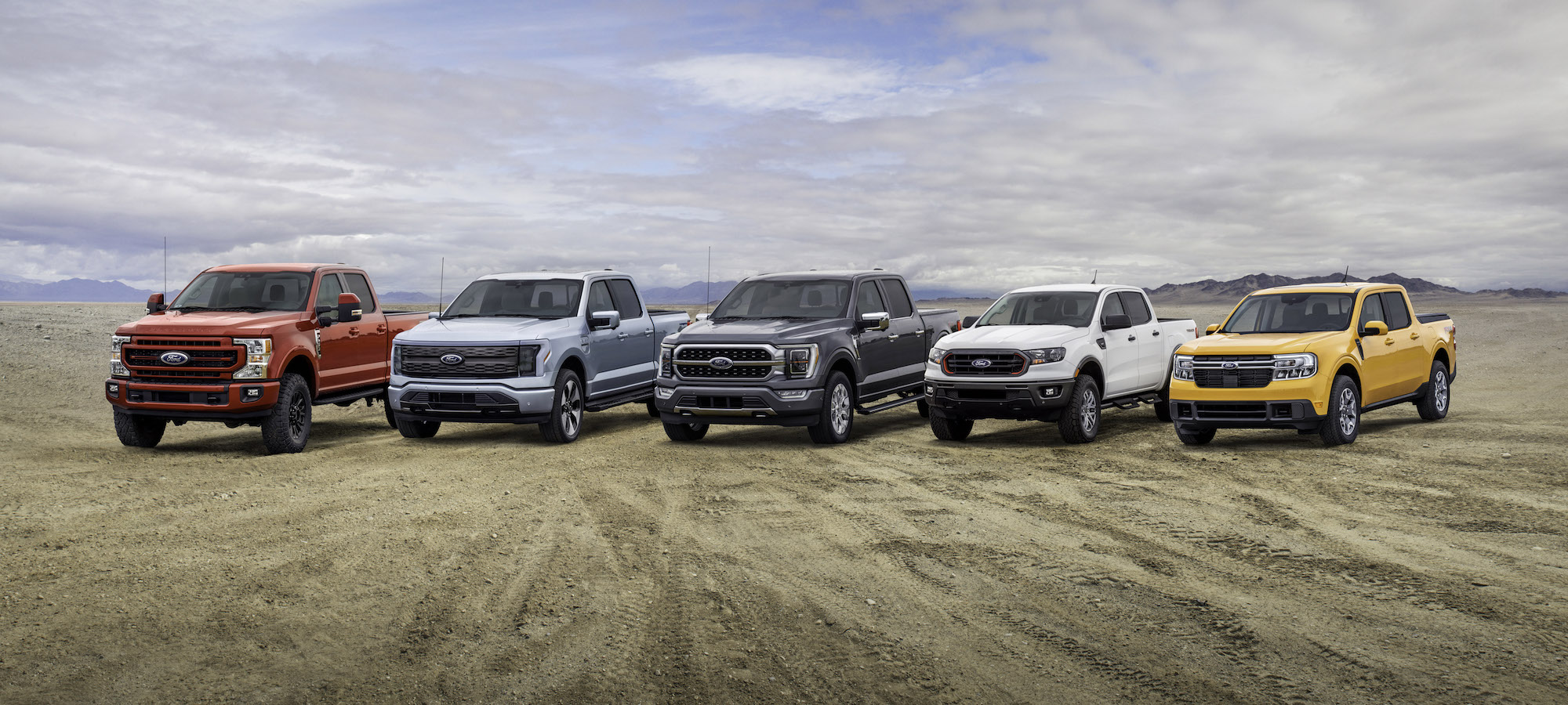 Ford truck lineup: F-250, F-150 Lightning, F-150, Ranger, and Maverick