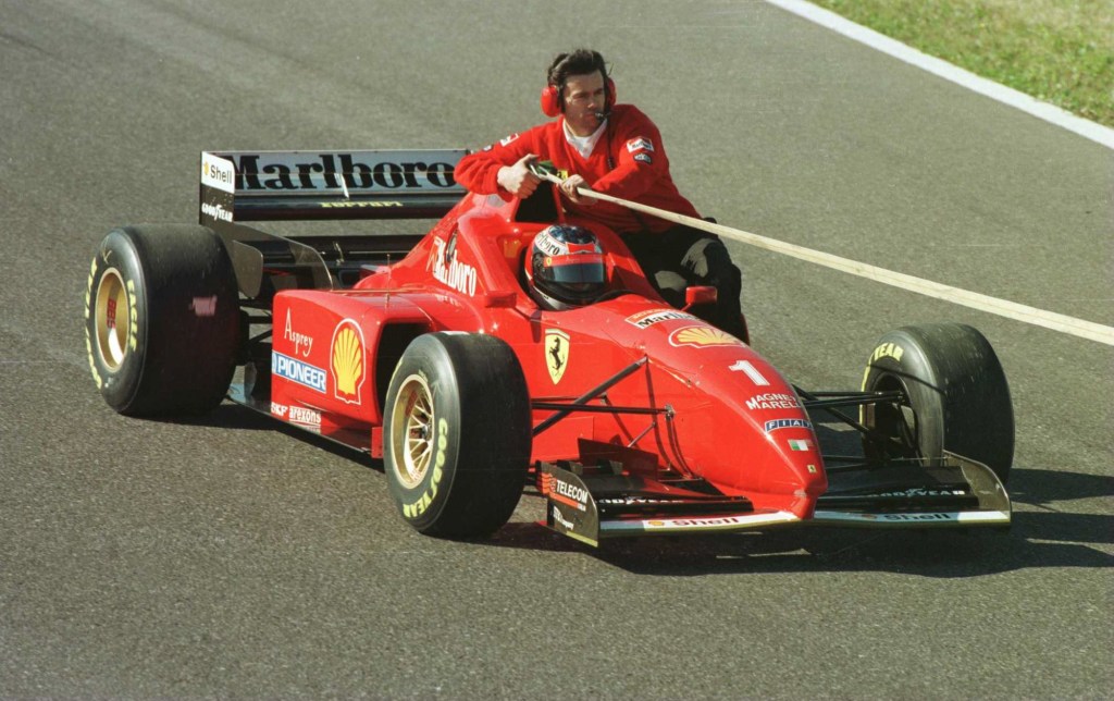 A tow rope attached to the Formula One race car of Michael Schmacher