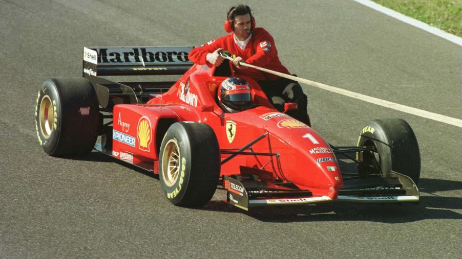 A tow rope attached to the Formula One race car of Michael Schmacher
