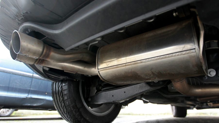 An exhaust on a diesel car, the emissions from which can effect how you register your car