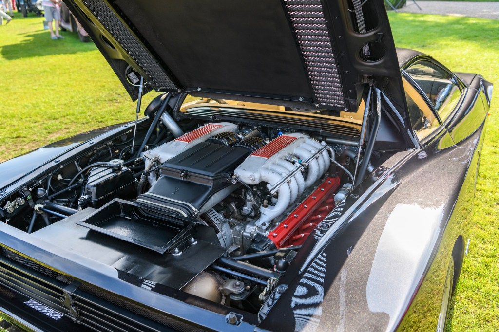 The engine of a Ferrari Testarossa