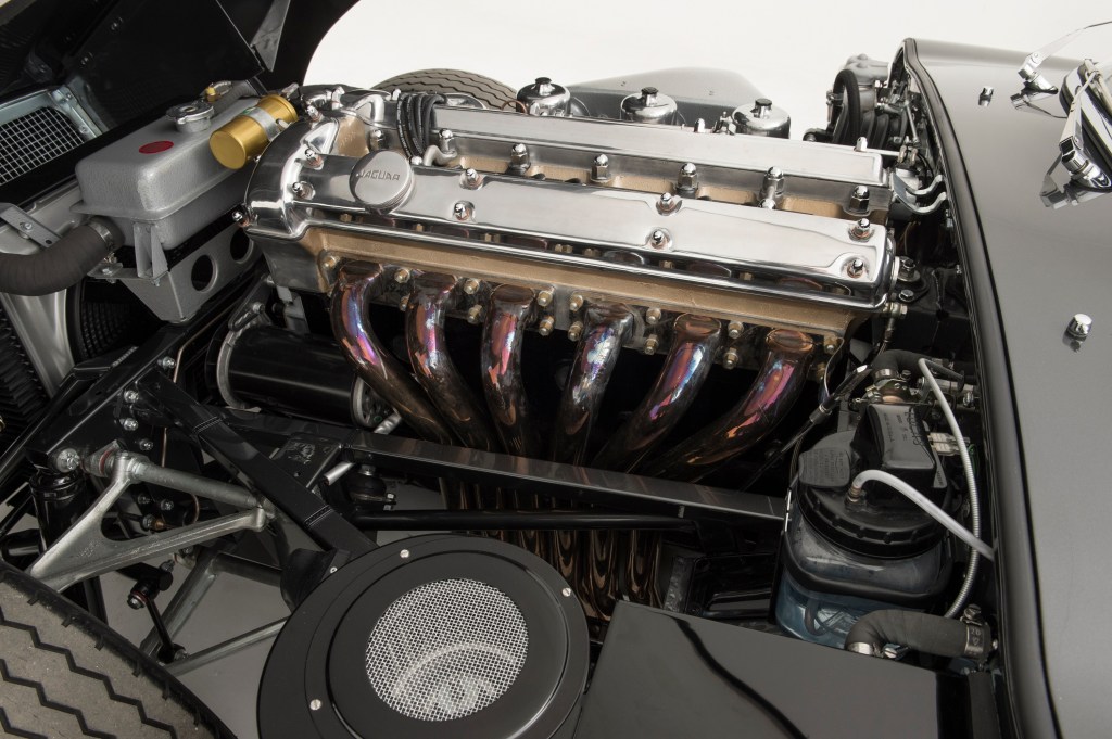 A rebuilt Jaguar straight-six motor in an E-Type