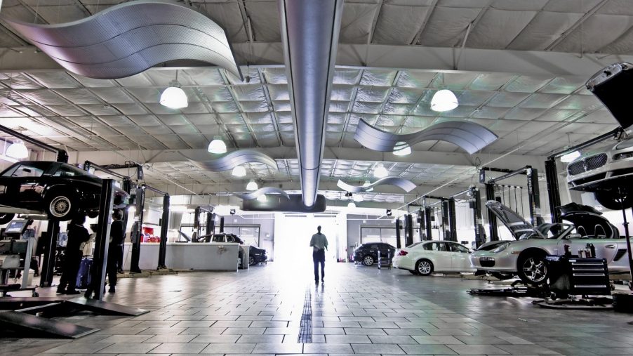 Car recalls are often performed in a dealership shop like this one, with pristine white floors