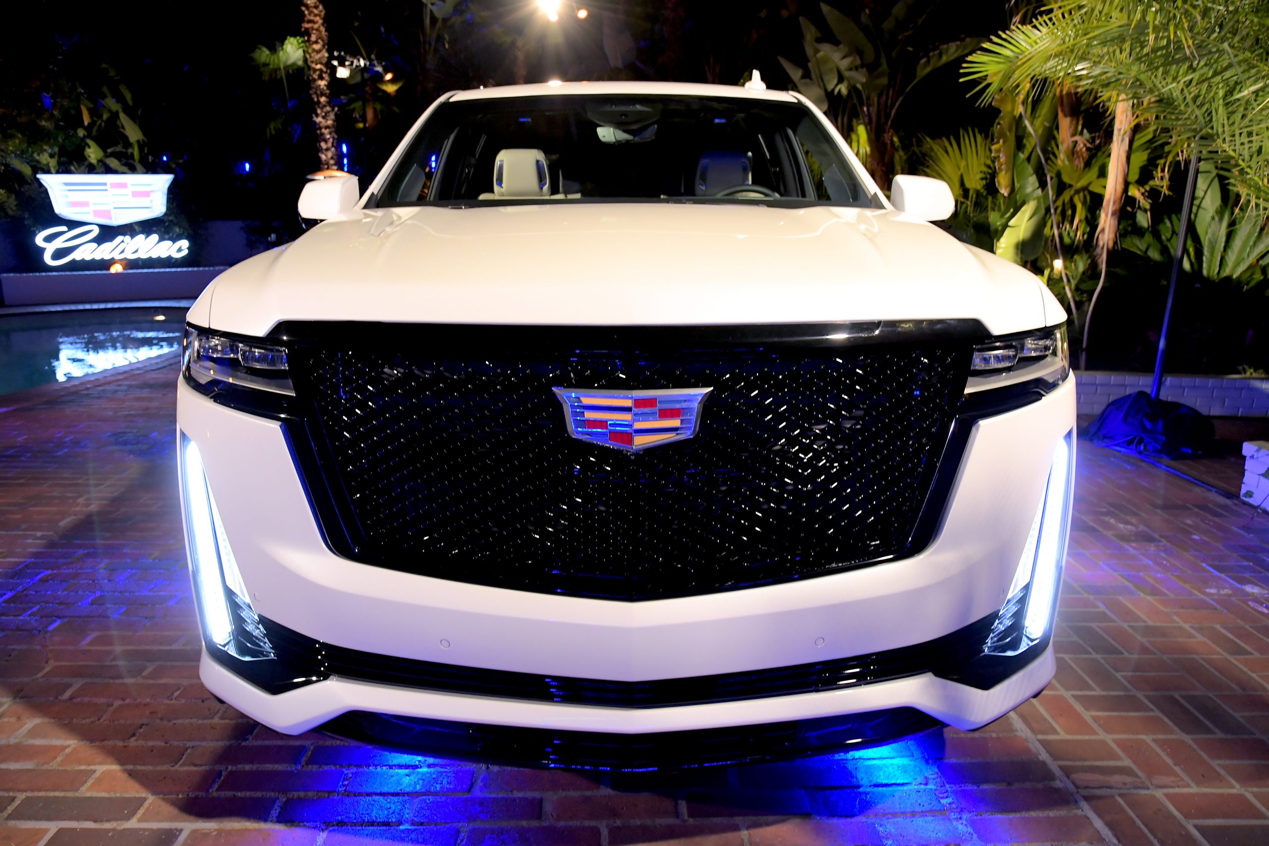 The white 2021 Cadillac Escalade is displayed during the Cadillac Oscar Week Celebration at Chateau Marmont on February 6, 2020 in Los Angeles, California.
