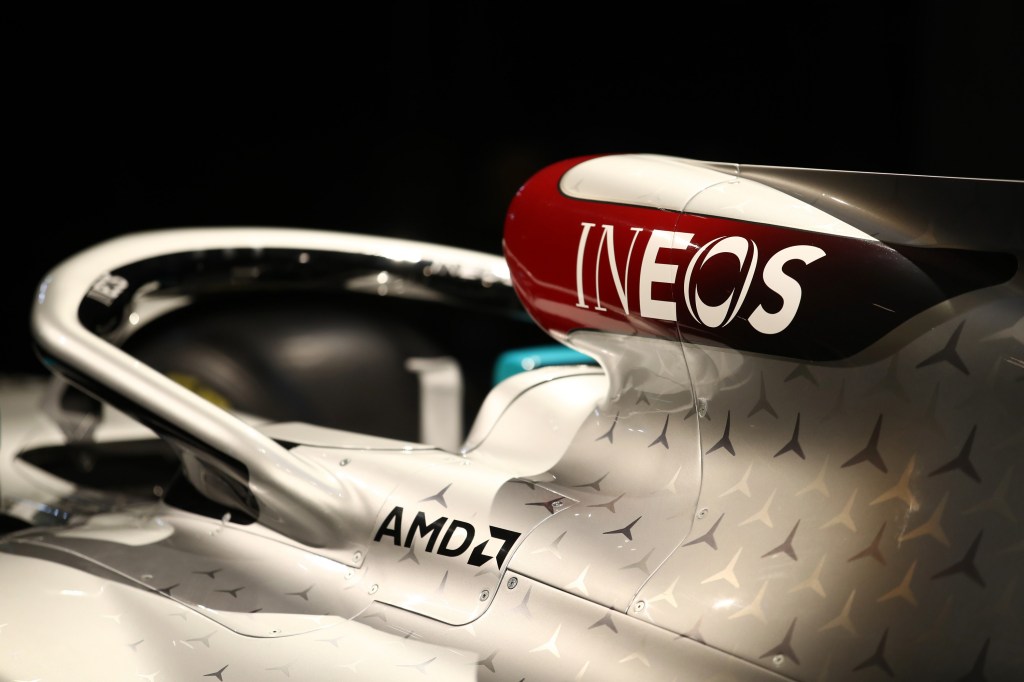Mercedes' Formula 1 car with the Ineos logo on the air intake