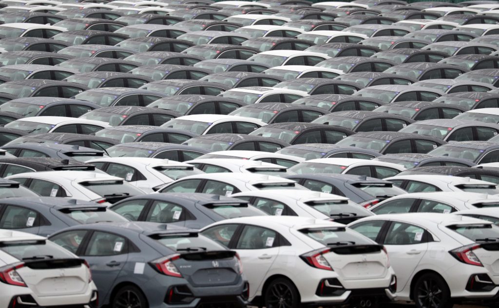 A lot full of Honda sedans ready for export in Japan