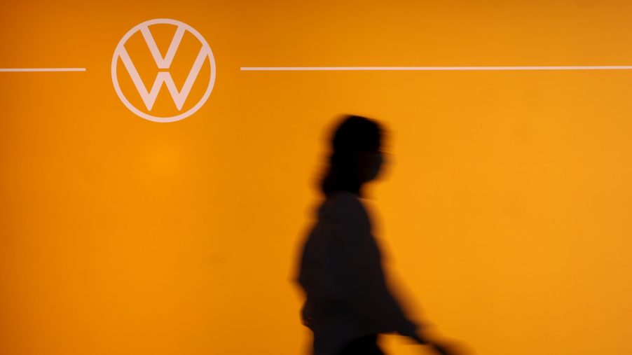 Volkswagen's post-Dieselgate logo is seen at the ID.3 launch