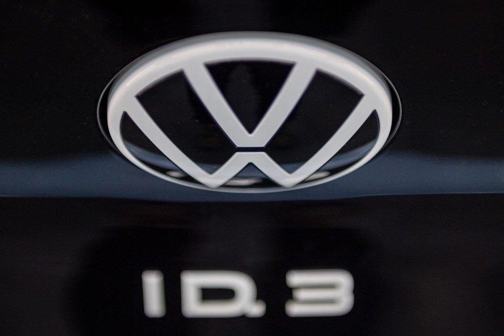 Volkswagen's new post-dieselgate logo on the back of a new black ID.3 EV