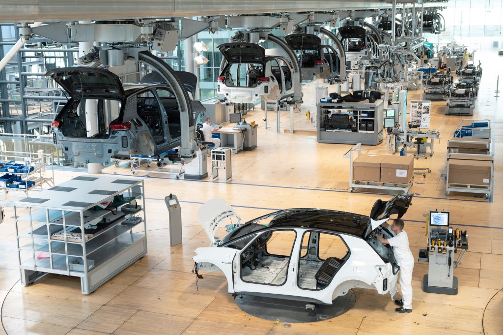 An electric Volkswagen ID.3 being assembled