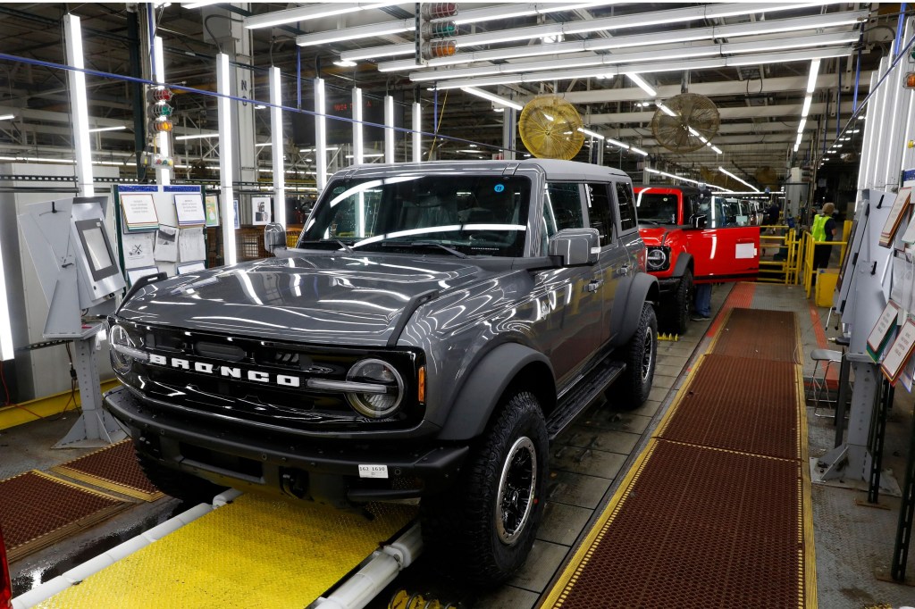 A new Bronco on the production line at Ford.