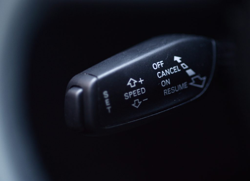 The stalk which operates the cruise control in a vehicle