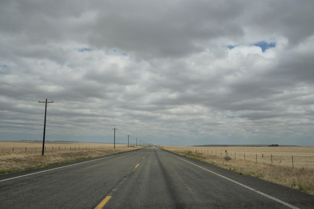 An empty, straight road in New Mexico