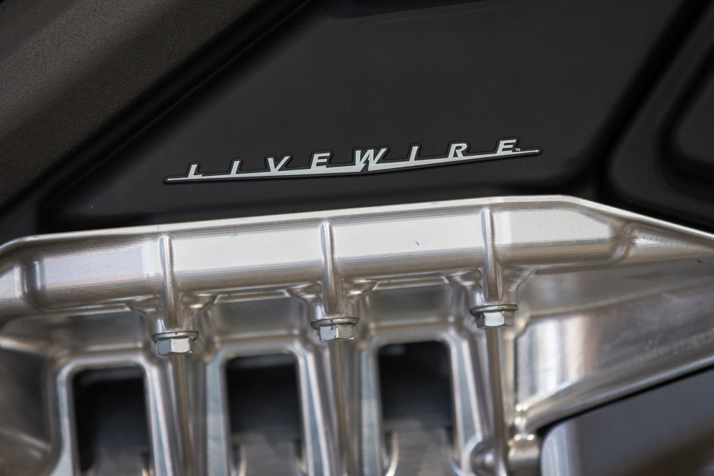 "Livewire" script written across the motor of one of Harley's electric bikes