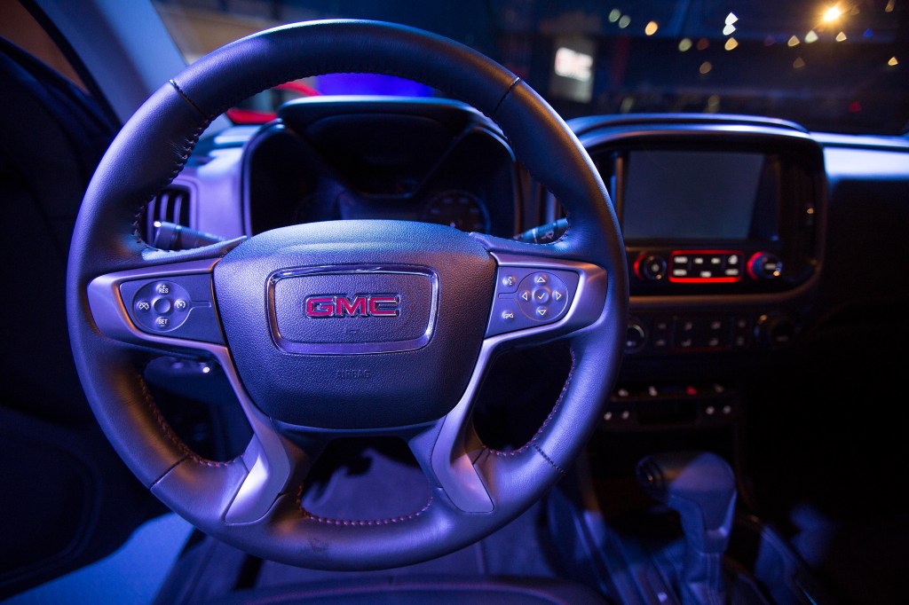 GMC's older infotainment system at an auto show in 2015
