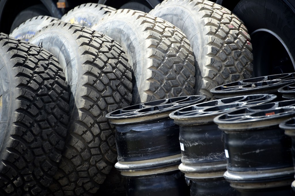 A set of off-road tires used in the Dakar rally