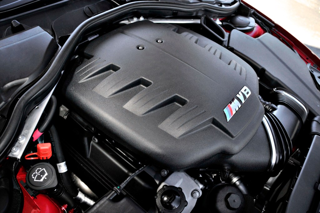 The spotless engine bay of a BMW M3
