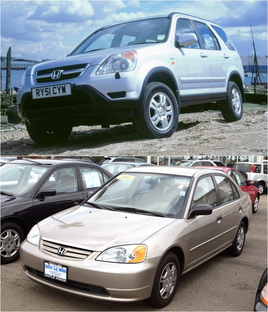 Honda CRV and Civic, two cheap and reliable beater cars.