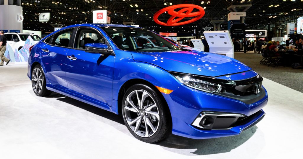 A blue Honda Civic. 