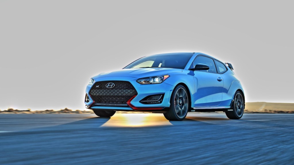 A blue Hyundai Veloster N parked, the Hyundai Veloster N is an affordable sports car